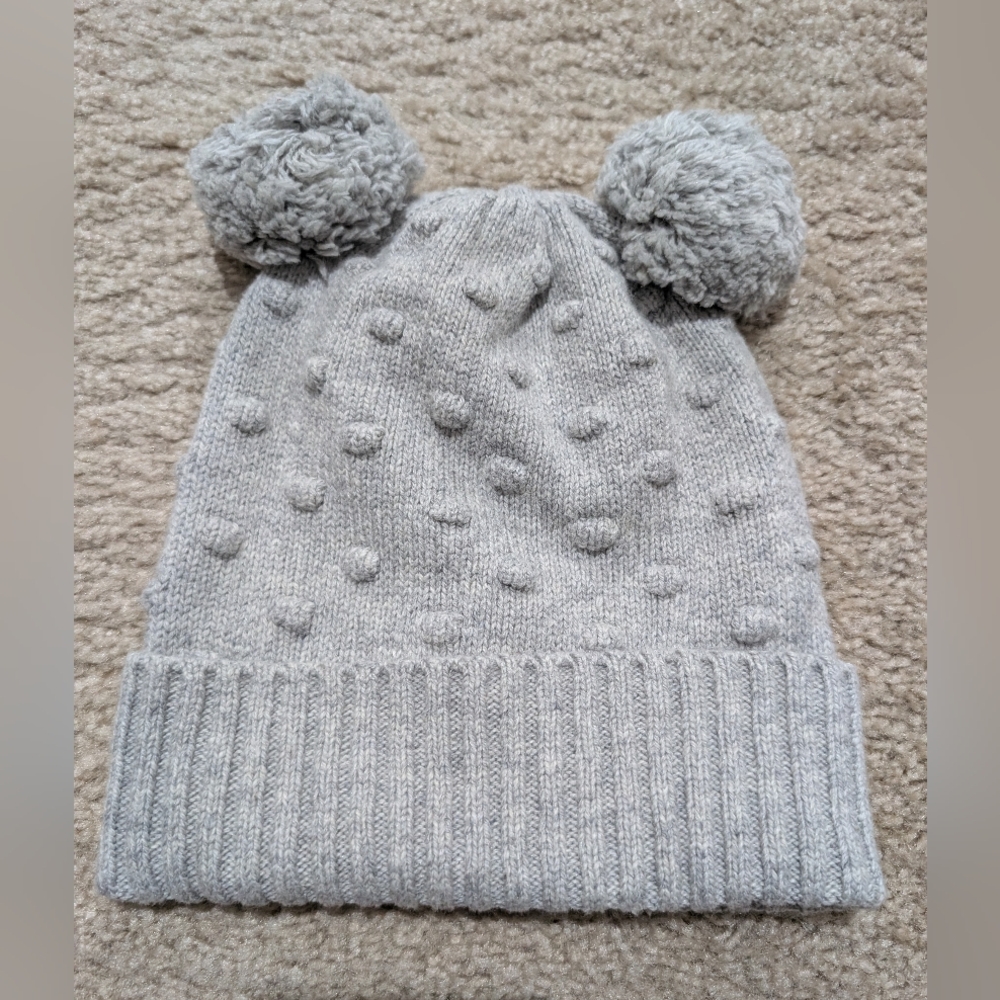 NWT J.Crew CrewCuts Girl's Double PomPom Polka Dot Beanie - Light Gray, L/XL